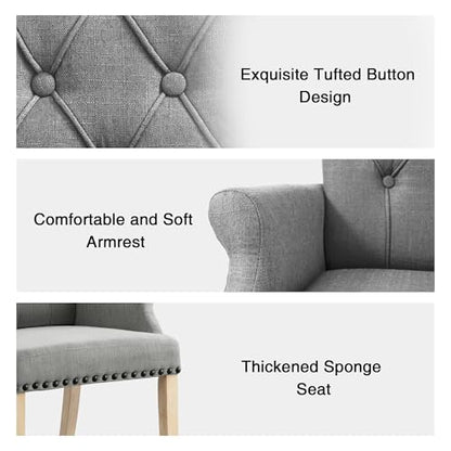 LOULENS Linen Dining Chair with Arms, Tufted Dining Room Chairs, Light Grey | Solid Wood Legs, Nailhead Trim, Accent Chair, Kitchen Chair - color: Grey-a, size: 1 PCS