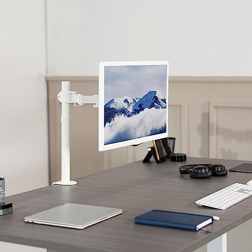 VIVO Single Monitor Arm Desk Mount, Holds Screens up to 32 inch Regular and 38 inch Ultrawide, Fully Adjustable Stand with C-Clamp and Grommet Base, VESA 75x75mm or 100x100mm, White, STAND-V001W - color: White, size: 16" tall