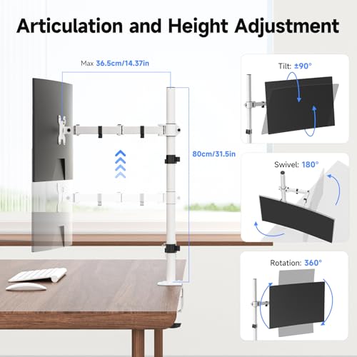 Suptek Single Monitor Arm Desk Mount Fully Adjustable Monitor Stand for 1 / One Screen up to 32 inch Extra Tall 31.5 inch Pole,White (MD6821W) - color: White, size: 31.5" Tall