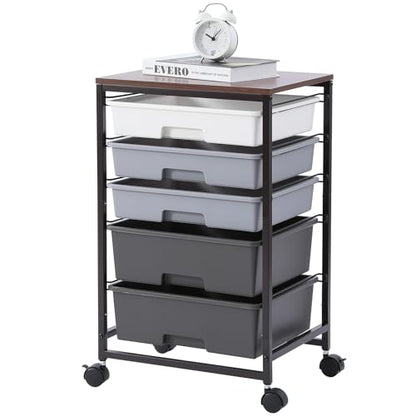 SYKIARIOL Utility Cart with Drawers,5 Drawers Storage Cart,Dark Grey - color: Dark Grey