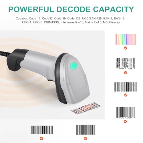 Barcode Scanner, 1D CCD Handheld Barcode Reader USB Wired Connection Bar Code Scanners for Store Supermarket Warehouse Library Supports Scan Screen UPC - size: 1D-2209H-Wired