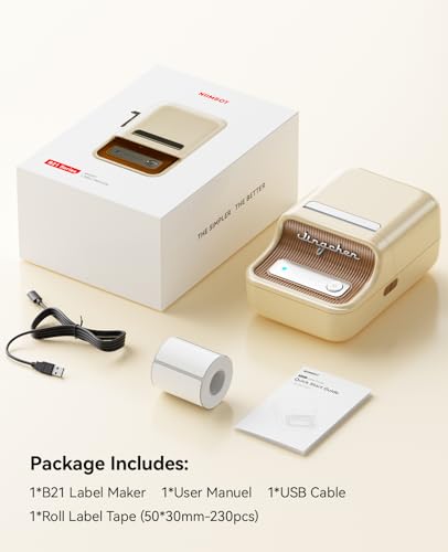 NIIMBOT B21 Label Maker, 2 Inch Bluetooth Thermal Label Printer, White - color: White