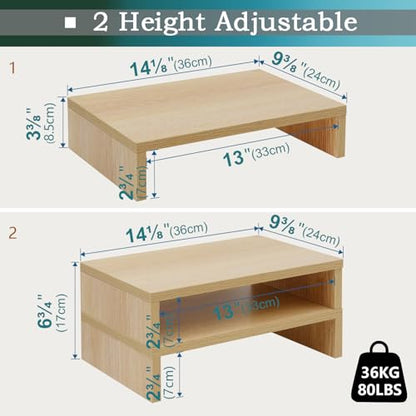 TEAMIX Wood Monitor Stand Riser-2 Packs, Maple | Holds 80Lbs, Stacked/Separate Adjustable Use, 2 Tier Adjustable, Fits laptop, TV, PC. For Home Office, Gaming - color: Maple