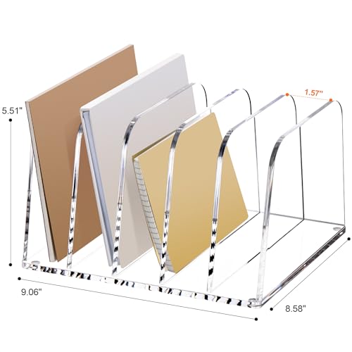 YUXUN Clear Acrylic Desktop File Sorter Organizer,Upright File Organizer, 5-Section Bookshelf for Home Office & Classroom - size: 5-Section