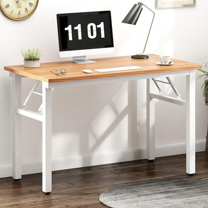 Need Small Folding Computer Desk, 39.4 Inch Writing Table, Teak & White - color: Teak & White, size: 39.4 inches