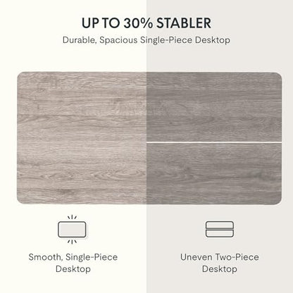 FLEXISPOT EN2 48"x30" Whole-Piece Standing Desk with Power Strip | Whole-Piece Desktop, Easy-Access Clamp Power Strip, Organized Cable Management, Modern Home Office Setup, Gray Wood Grain - color: Gray Wood Grain + White Frame, size: 48x30"