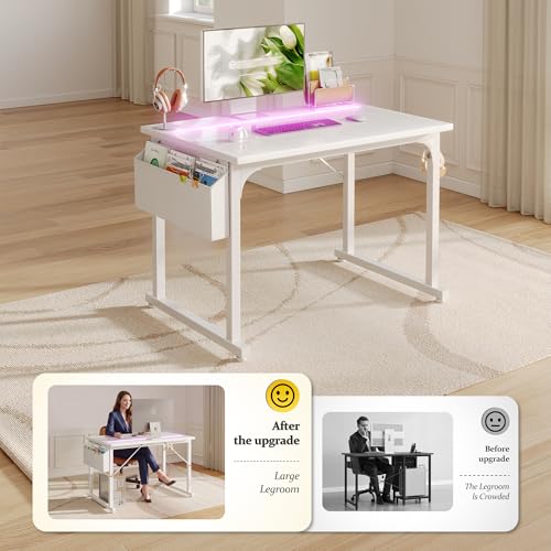 DurayLoly 32" Gaming Desk with Waterproof LED Lights for Bedroom,White - color: White, size: 32 IN