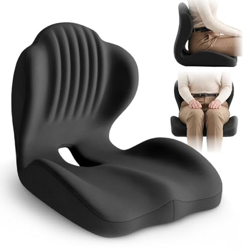 Ergonomic Seat Cushion with L-Shaped Design for Office Chair (Black) | Memory Foam Orthopedic Cushion with Coccyx Hollow, Lumbar Support & Tailbone Pain Relief for Car, Truck, Gaming Chair - color: Black