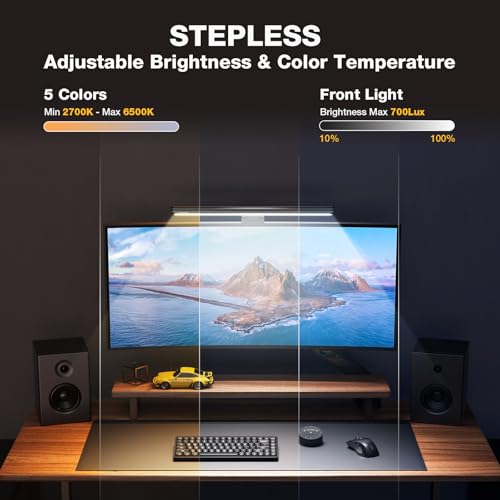 Douxlife Monitor Light Bar, Eye-Care Computer Monitor Lamp | Wireless Remote & Touch Control, Asymmetrical Optical Design, Stepless Dimming Screen Bar for Home Office Gaming, Gray - color: Gray