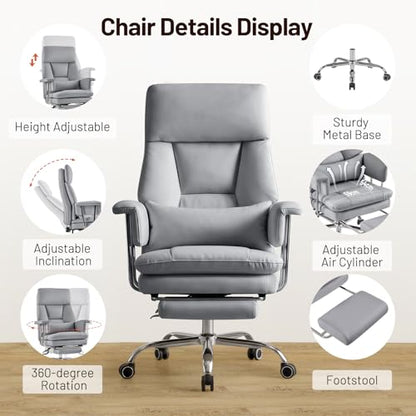 Ergonomic Home Office Desk Chair, Heavy Duty Executive Chair with Footrest - color: Grey