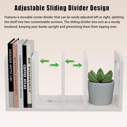 100% Solid Wood Adjustable Desktop Bookshelf With Movable Divider, Retro Tabletop Bookshelf With Convenient Handle Design for Living Room, Home, Office, Perfect for Magazines, Books, Files (White) - color: White