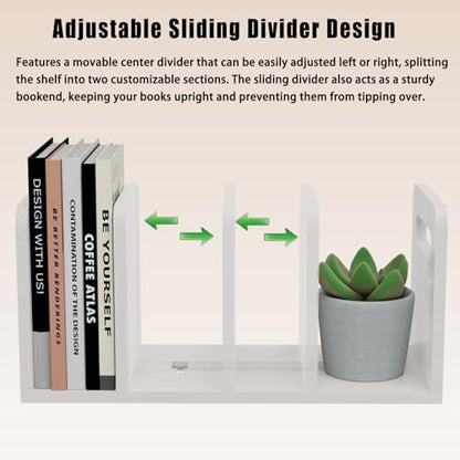 100% Solid Wood Adjustable Desktop Bookshelf With Movable Divider, Retro Tabletop Bookshelf With Convenient Handle Design for Living Room, Home, Office, Perfect for Magazines, Books, Files (White) - color: White