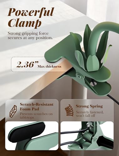 Clip On Light and Bed Headboard Lamp,Valentines Day Gifts for Women,Flower Desk Lamp with 3 Color Modes,USB Power Gooseneck Reading Light,Night Light for Nursery,College Dorm Room Essentials (Green)