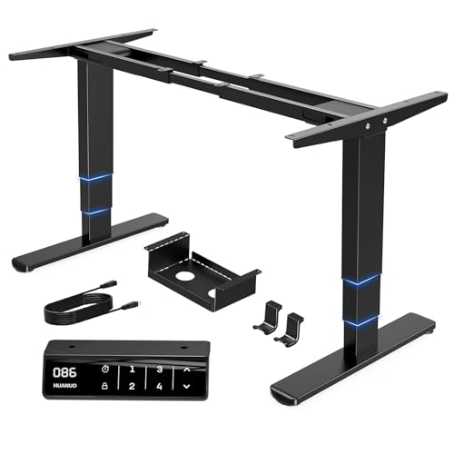 HUANUO 3-Stage Dual Motor Electric Standing Desk Frame, 265 lbs, Black | 23.6"-49.2" height range,Smart Control Panel,Fits Max 35.4″ x 94.5″ Tops,4 Memory Heights,25% Thicker Columns,quiet operation - size: 3-stage