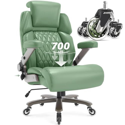 Big and Tall Office Chair 700lbs, Ergonomic High Back Computer Desk Chair | Adjustable Headrest&Lumbar Support, 3D Flip Arms, Large Wheels, Heavy Duty Metal Base, Thick Padded Wide Seat Executive Chair - color: Green