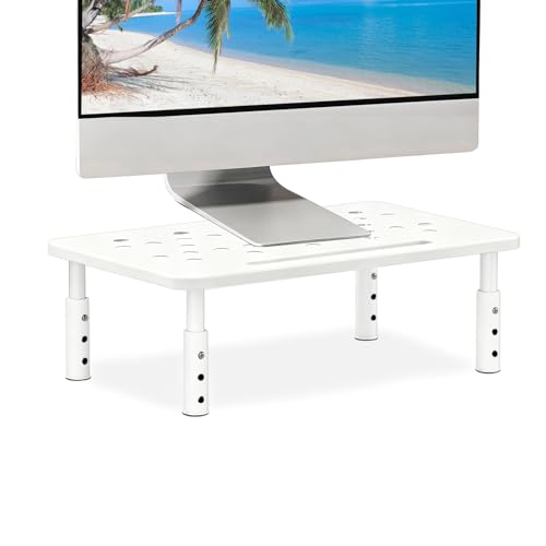 Monitor Stand Riser for Desk, 3 Height Adjustable (3.9/4.7/5.5 Inch) Heavy Duty Carbon Steel + PE Computer Stand, Ergonomic Laptop Riser, For PC Printer Dual Screens – 14.6 x 9.1 Inch White - color: White
