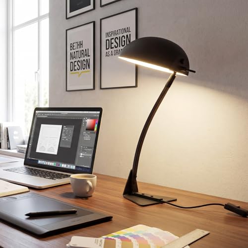 18.4" Metal Desk Lamp Modern Industrial Table Lamp, Adjustable Neck Architect Lights (3000K) with On/Off Switch, Bedside Reading Lamps for Office Bedroom Study Room Side Table (Sand Black) - color: Sand Black