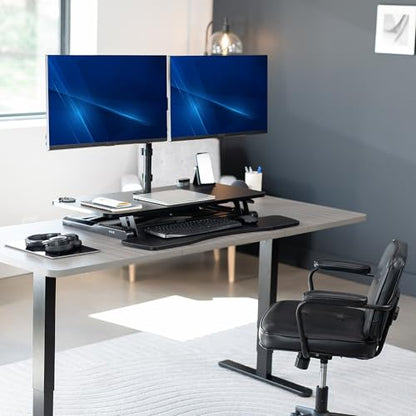 VIVO Black 36 inch Desk Riser with Monitor Mount, DESK-KIT-036K2K | Standing Desk Converter with Dual Monitor Mount for up to 32 inch Screens, Height Adjustable Riser, Mechanical Spring Arms - size: 36"