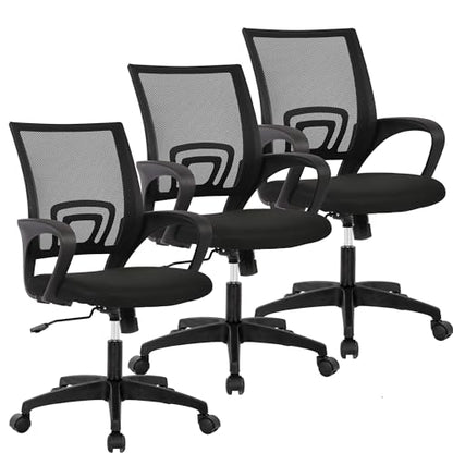 PayLessHere | Office Chair | Black | Pack of 3 | with Lumbar Support - color: Black, style: pack of 3