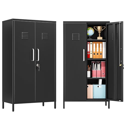 PAOFIN 47" Metal Storage Locker with 2 Door and Adjustable Shelves, - color: Black, size: 2 door-47"
