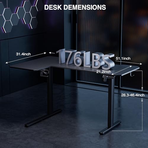 Acrolix L Shaped Electric Standing Desk, 51x31.5 Inch Reversible, Black Carbon - color: Black Carbon, size: 51