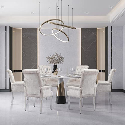 LOULENS Velvet Dining Chairs Set of 4, Dining Chairs with Arms, Beige | Upholstered, High Back, Tufted, Luxurious, Stainless Steel Leg, for Kitchen & Dining Room - color: Beige, size: 4 PCS
