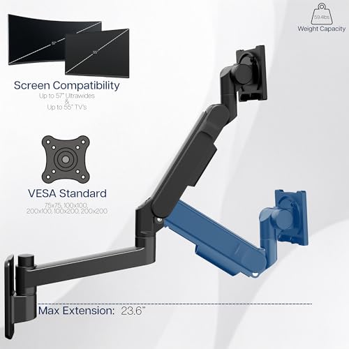 VIVO Black Ultrawide Monitor Wall Mount for up to 57 in Screens, MOUNT-G57 | TV and Monitor Arm, VESA Wall Mount, Designed for Samsung Odyssey Ark, Neo G9, ViewFinity S9, and More, Holds 59.4 lbs - size: Up to 57", style: Single Mount