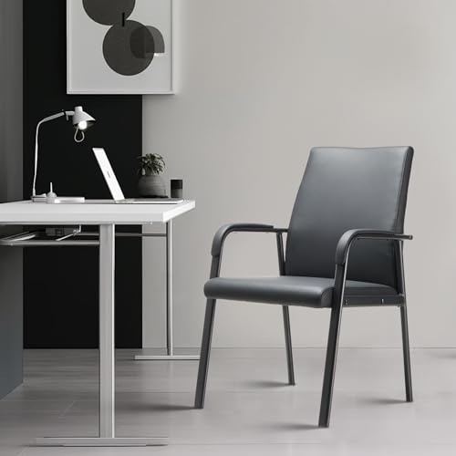8 Pack Leather Guest Office Desk Chair No Wheels 600 lbs Capacity | Black Modern High Back Reception Guest Conference Room Waiting Room Chairs with Padded Armrests for Seniors - size: 8 PACK