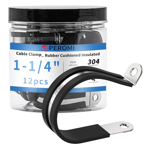 12PCS 1-1/4" Cable Clamps, 304 Stainless Steel | Riveted Reinforce, Rubber Cushioned Insulated, Loop Pipe Metal Wire Clamps, For Automotive, Marine & Plumbing - size: cable clamp-1-1/4"(32mm) 12pcs