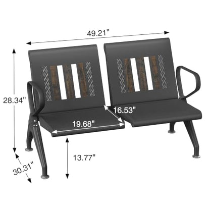 2 Seat Waiting Room Bench with Arms Steel Frame Reception Guest Chair - size: 2 Seat