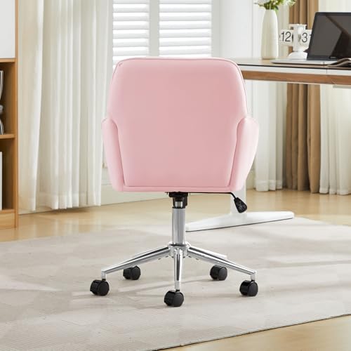 YITAI Velvet Office Desk Armchairs with Silver Base and Wheels,Modern Height Adjustable 360 Degree Swivel Upholstered Vanity Chairs for Living/Room Bedroom/Study,Pink - color: Silver Pink