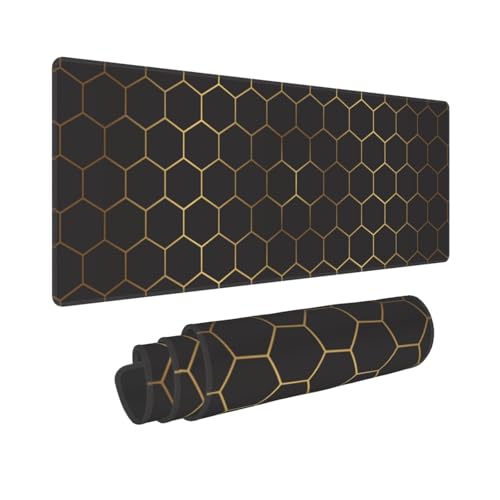 Large Gaming Mouse Pad for Desk, Black Gold HoneycombTechnology Desk Mat, Extended Computer Keyboard Mouse Pad with Non-Slip Base and Stitched Edge,31.5"x11.8" - color: Black Gold Honeycomb