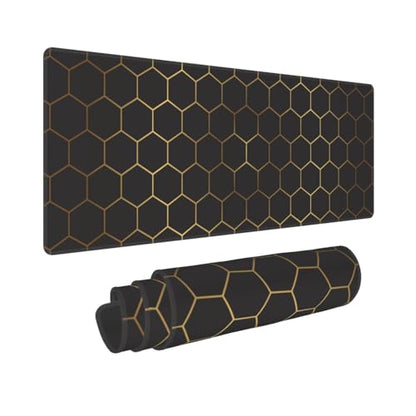 Large Gaming Mouse Pad for Desk, Black Gold HoneycombTechnology Desk Mat, Extended Computer Keyboard Mouse Pad with Non-Slip Base and Stitched Edge,31.5"x11.8" - color: Black Gold Honeycomb