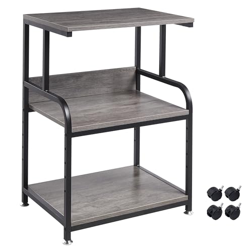 Fannova Printer Stand with Height Adjustable Storage Shelf, 3 Tier Mobile Printer Table with Wheels, Rolling Printer Cart for Home Office Organization, Gray - color: Grey