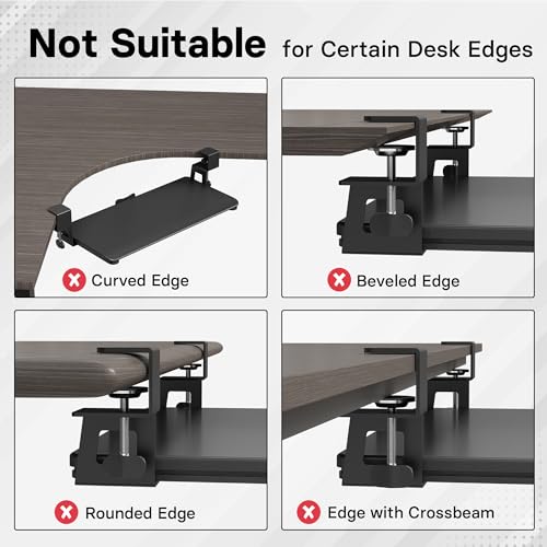 BONTEC Under Desk Keyboard Tray, Pull-Out Keyboard & Mouse Platform | C-Clamp Mount, Space-Saving Ergonomic Slide-Out Drawer, 31.3 in Including Clamps, 25.6 x 11.8 in Tray, Black - color: Black, size: 25.6" x 11.8"