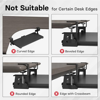 BONTEC Under Desk Keyboard Tray, Pull-Out Keyboard & Mouse Platform | C-Clamp Mount, Space-Saving Ergonomic Slide-Out Drawer, 31.3 in Including Clamps, 25.6 x 11.8 in Tray, Black - color: Black, size: 25.6" x 11.8"