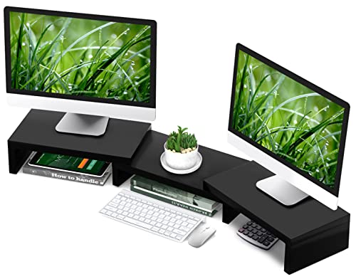TAVR Monitor Stand Riser, Office Desktop Organizer Stand for 2 Monitors - color: Black
