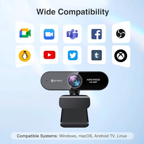 EMEET NOVA 1080P Webcam with Microphone, Auto Focus, 96°View Web Camera | Dual Mics for Laptop/Desktop, Plug & Play USB Streaming Computer Camera for Conference/Calling/Teaching/Gaming - style: NOVA 1080P w/ 2 Noise Cancel Mics