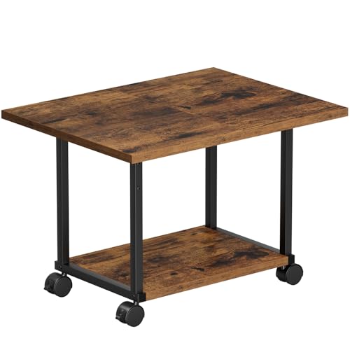 Asgolion Printer Table, 2-Tier Under Desk Printer Stand, Printer Cart | Printer Stand with Wheels, Printer Shelf for Small Spaces, Printer Cart for Home Office, Rustic Brown - color: Rustic Brown, size: Standard without Charger