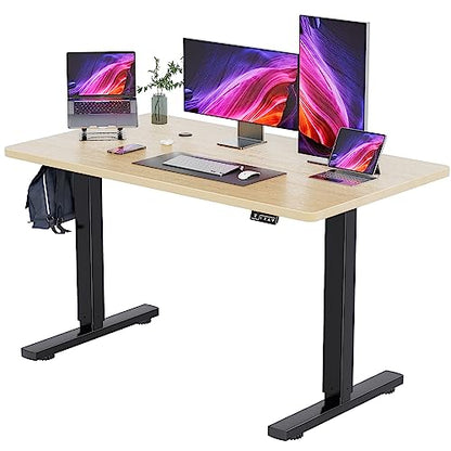 YESHOMY Height Adjustable Electric Standing Desk, 55 inch Computer Table, Home Office Workstation, Black Leg/Natural Top - color: Black Leg/Natural Top, size: 55in