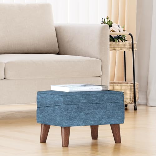 FAGAGA Small Footstool Ottoman with Adjustable Lid, Storage Ottoman - color: Blue, size: 11.8"D x 15.8"W x 11.3"H