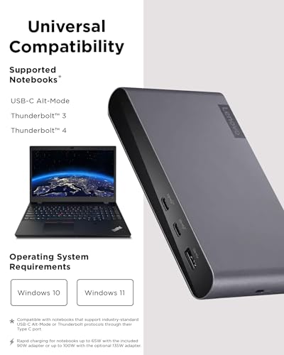 Lenovo Docking Station USB-C Universal Business Dock – Dual Display (1 DP 1.4 & 1 HDMI 2.0) – 65W Charging for Laptop (90W Power Adapter Included) – 3X USB-A & 2X USB-C Ports – Windows Compatible - style: Business Dock