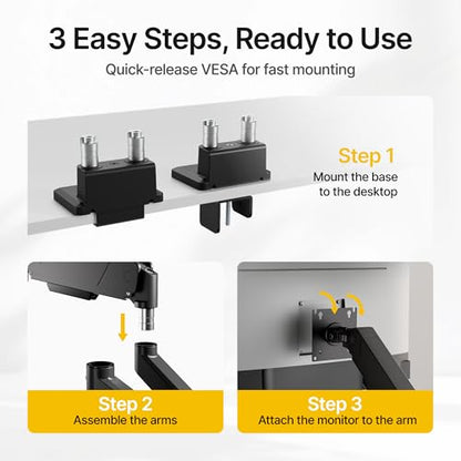 monTEK Dual Monitor Mount with USB Monitor Arms for 17 to 35 Inch Screen | Adjustable Heavy Duty Monitor Desk Mount for 2 Monitors, Holds 35 Lbs, with Cable Management, VESA 75/100mm - style: with USB