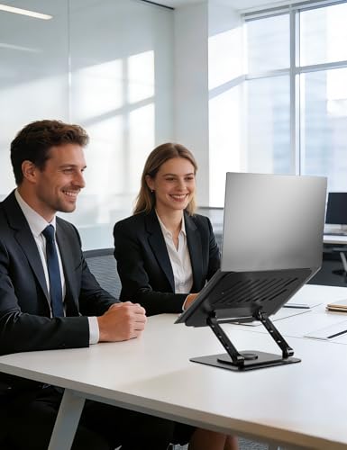 Adjustable Laptop Stand with 360 Rotating Base, Computer Stand for Laptop Ergonimic Foldable Laptop Riser for Desk Compatible with MacBook Pro/Air Notebook up to 16 Inches, Black - color: Black