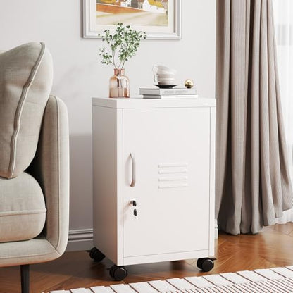 pozdeg 24.4" H Metal Locker Storage File Cabinet with Wheels, White | Small Employees Locking Steel Locker Adjustable Shelf & Lock, Single Door Lockable Cabinet for Home, School, Office, Gym