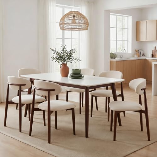 UVV Dining Chairs Set of 6, Metal Kitchen Chairs with Modern Fabric Upholstered for Dining Room, Beige - color: Beige-walnut Grain, size: Set of 6