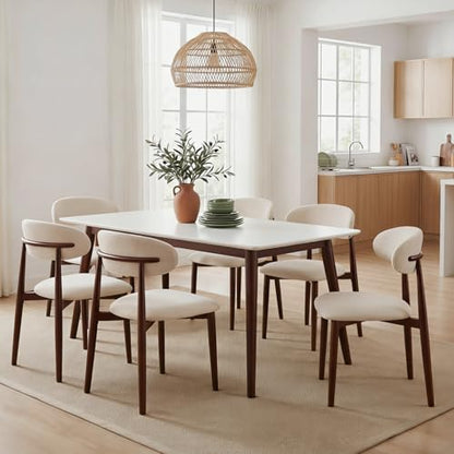 UVV Dining Chairs Set of 6, Metal Kitchen Chairs with Modern Fabric Upholstered for Dining Room, Beige - color: Beige-walnut Grain, size: Set of 6