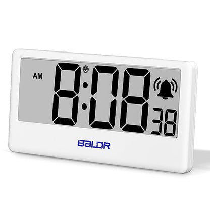BALDR Digital Clock with Internet Time - WiFi Alarm Clock Battery Operated with Large Digital Display Internet Time, 12/24 Switchable, with Backlight, Auto Sync to Wi-Fi Weather Station, White