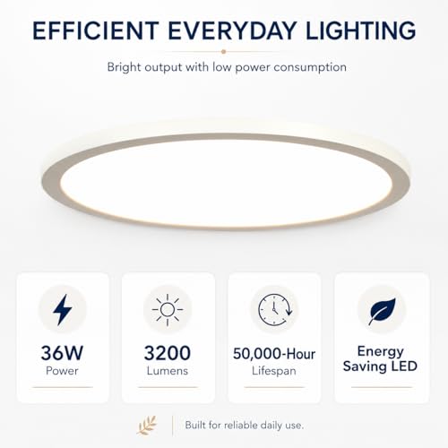 KSANA 15 Inch LED Flush Mount Ceiling Light, 5 CCT Selectable Ultra-Slim Round Flat Panel Light, Triac Dimmable 5%-100%, 36W 3200LM Ceiling Light Fixture for Kitchen, Bedroom, Hallway, Office - size: 15 Inch