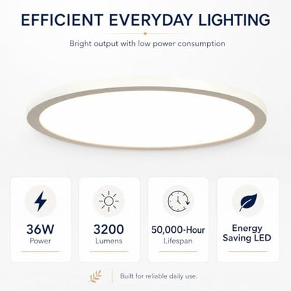 KSANA 15 Inch LED Flush Mount Ceiling Light, 5 CCT Selectable Ultra-Slim Round Flat Panel Light, Triac Dimmable 5%-100%, 36W 3200LM Ceiling Light Fixture for Kitchen, Bedroom, Hallway, Office - size: 15 Inch